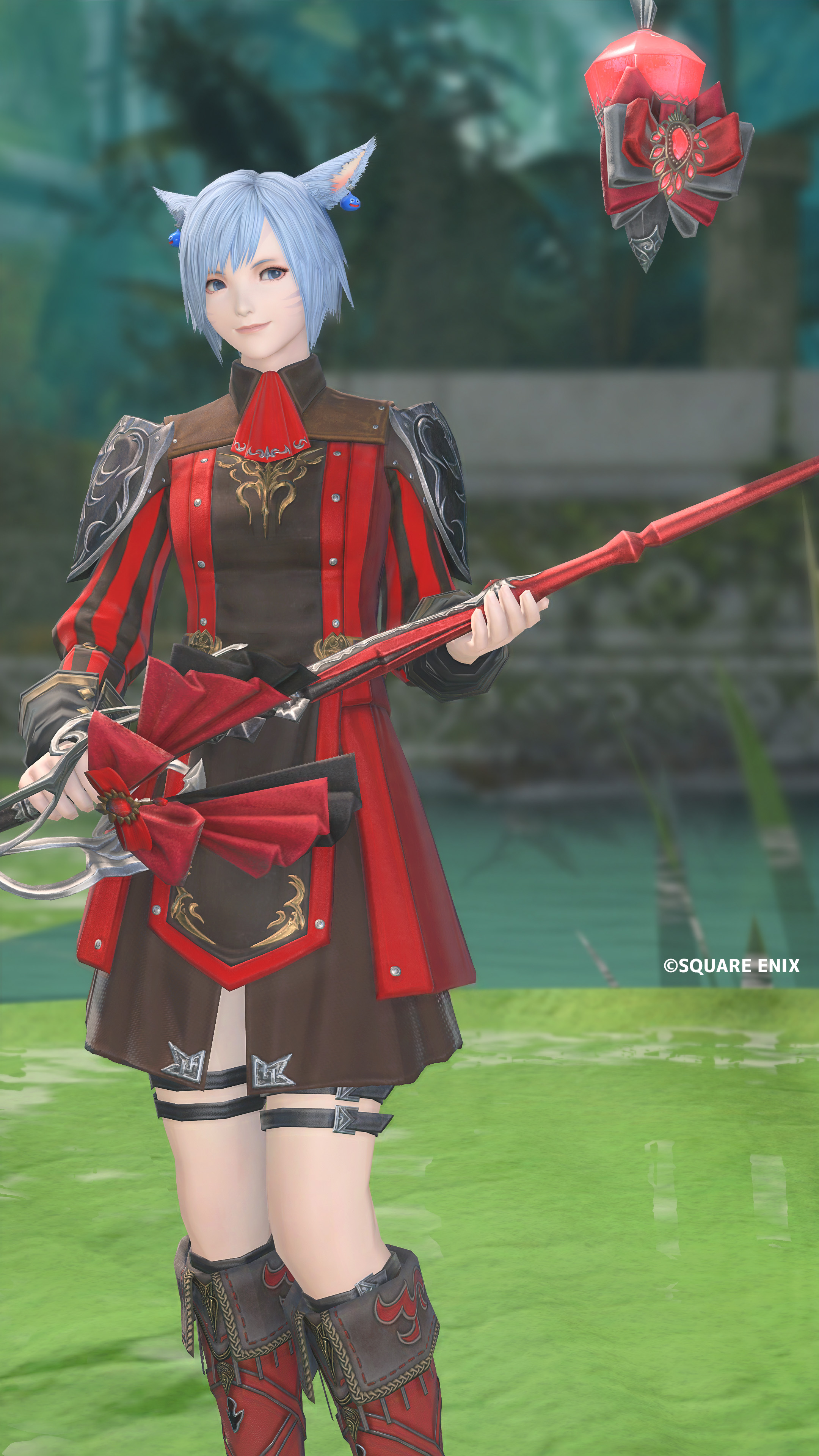 FF14:ヴァナ・ディーリアン・キャスタータバード、グリフィンカフス、アスフォデロース・ディフェンダースカート、ウッドランドウォーデン・ロングブーツ